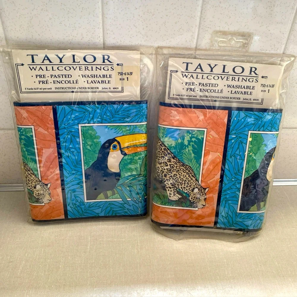 Two (2) Vintage‎ Taylor Wallcoverings Wall Border 5yds Each Animals Tropical